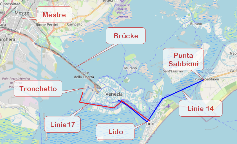 Mestre Ponte della Liberta Tronchetto Ferry Lido Punta Sabbioni