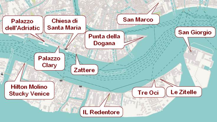 Plan der Sehenswürdigkeiten am Canal Giudecca