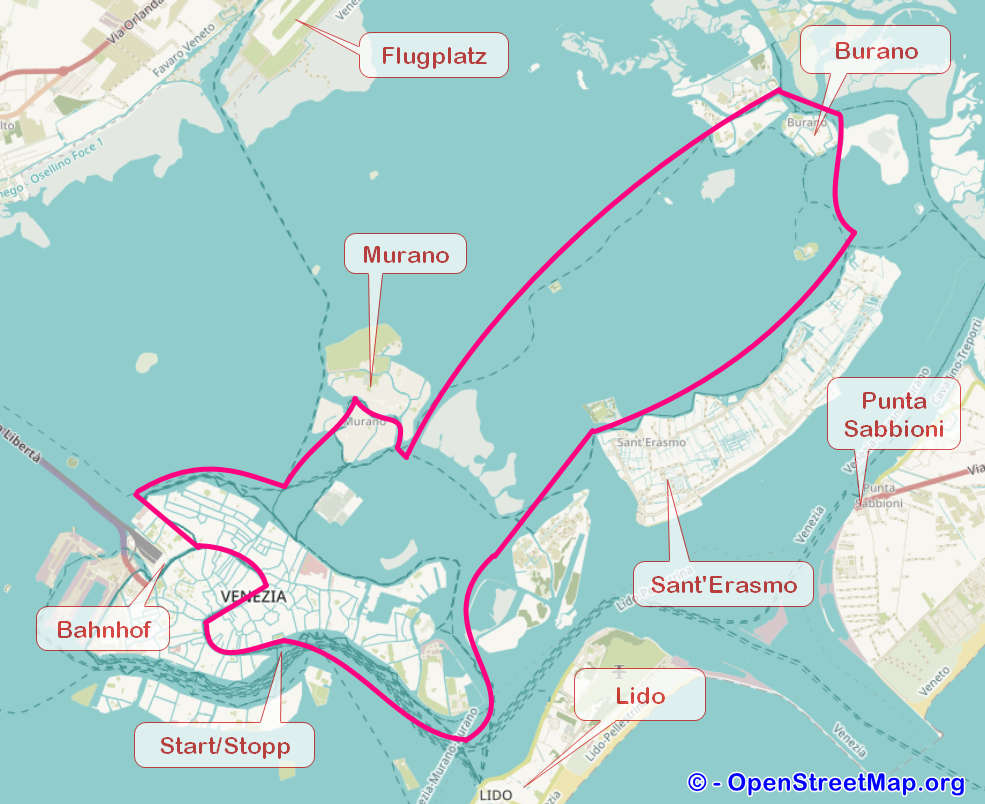 Die Vogalonga in Venedig Streckenplan