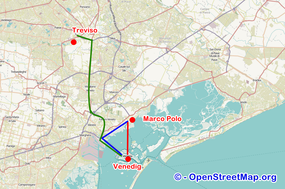 Übersichtsplan Transfer Flughafen Venedig Marco Polo – Bus und Boot
