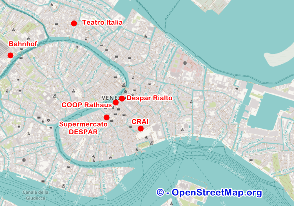 Die wichtigsten Venedig Supermärkte im Plan