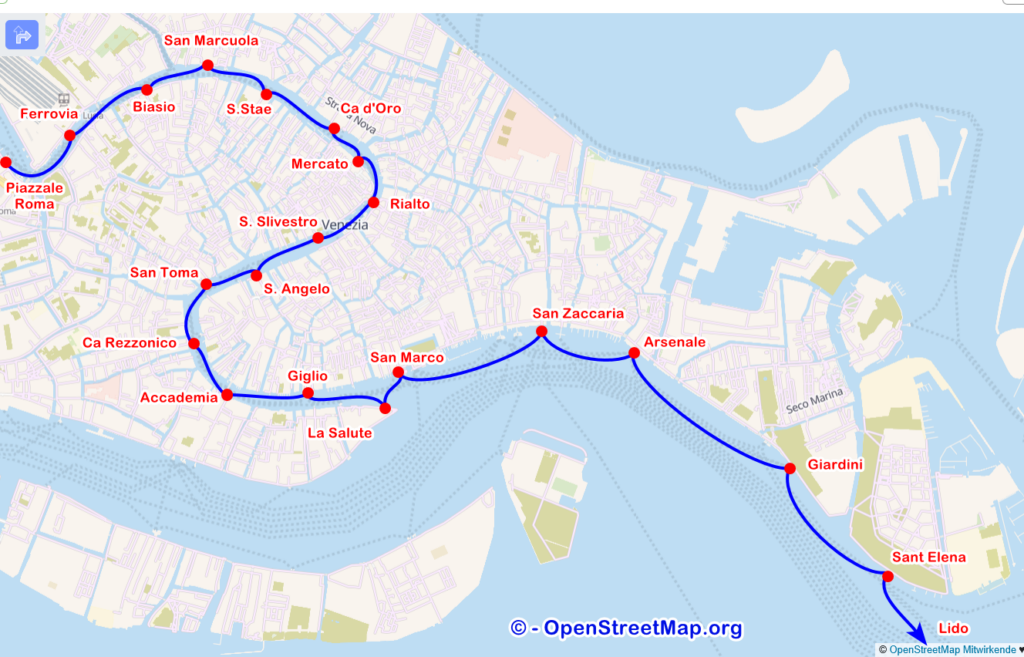 Plan der Vaporetto Linie 1