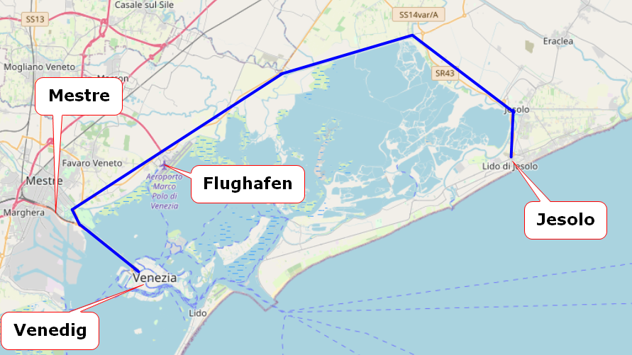 Die Anreise mit dem Auto in ein Parkhaus in Venedig