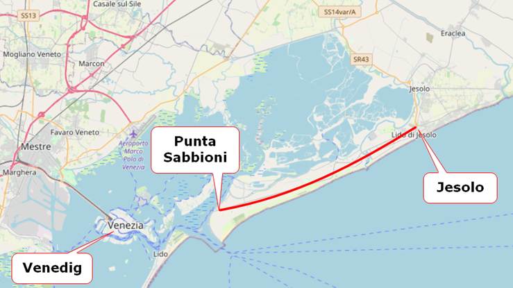 Die Anreise mit Ihrem PKW nach Punta Sabbioni